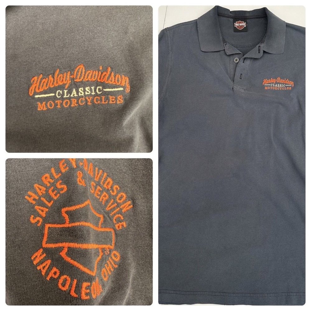 Vintage Faded Black Harley Davidson Distressed polo, Shirt Men's M Napoleon Ohio